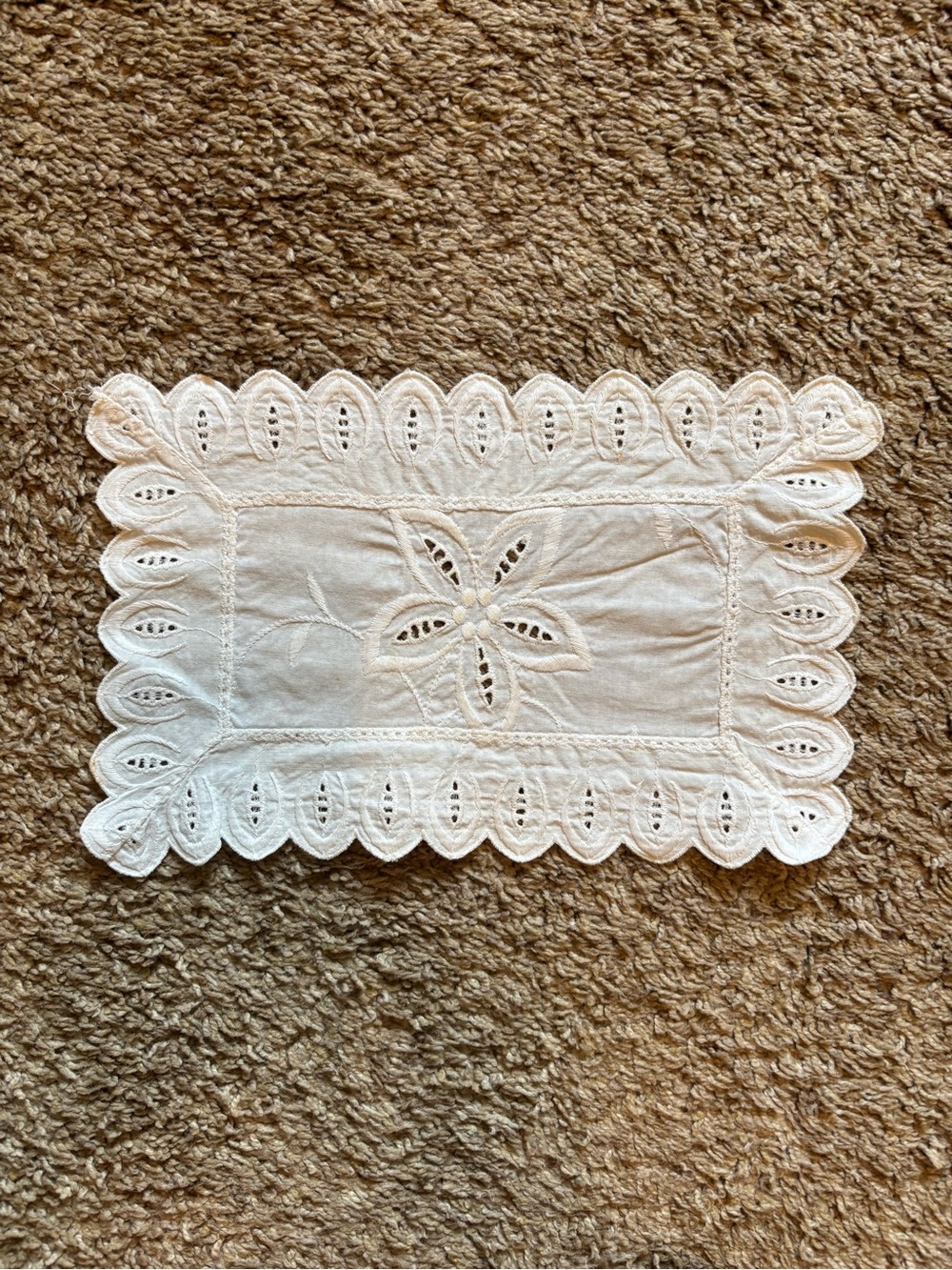 White Embroidered Eyelet Lace Rectangular Doily - Home Accents